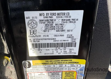 2013 Ford F150 Supercrew z USA, uszkodzony, nr VIN 1FTFW1EF9DFB32463